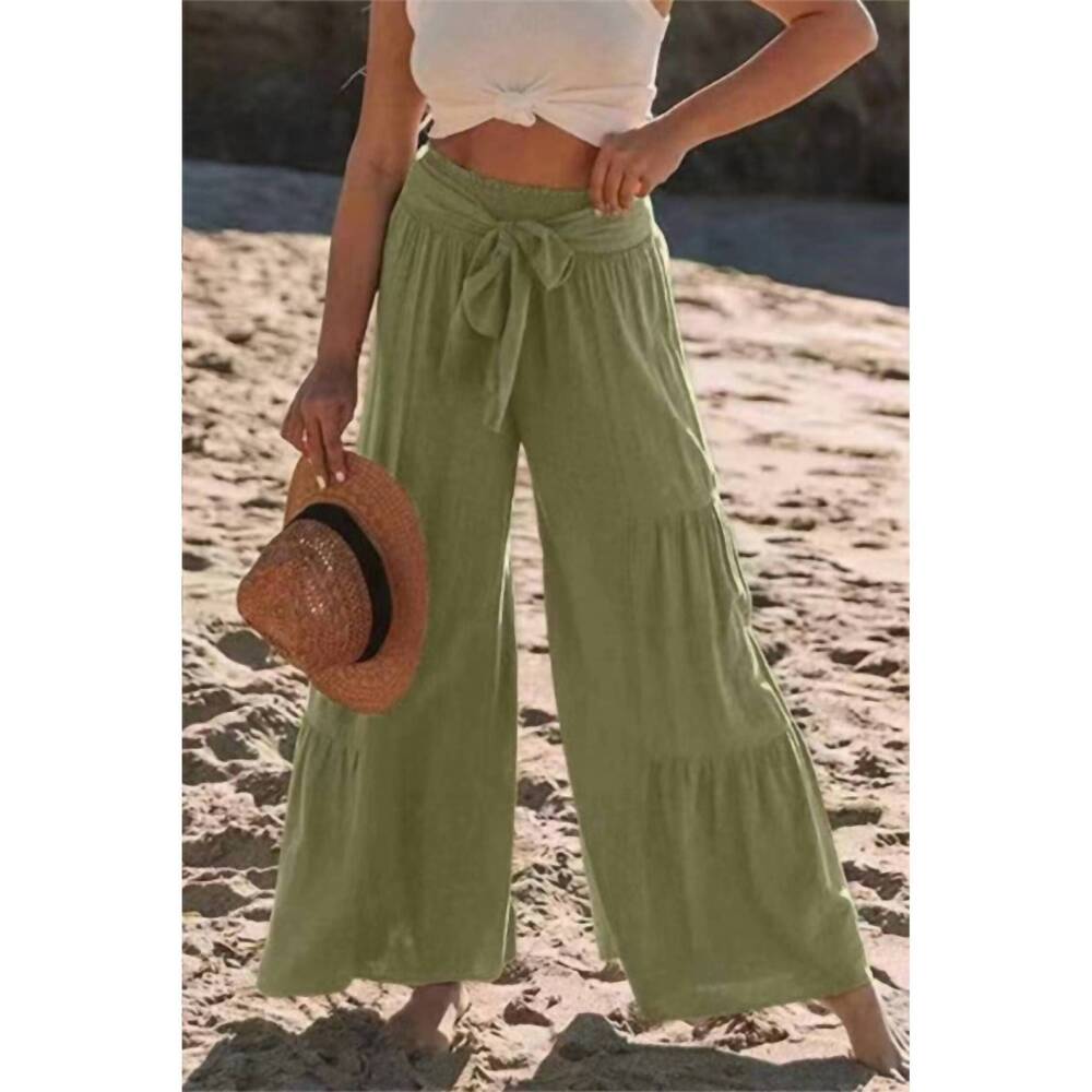 NEW THE FREE YOGA tiered wide leg pants in olive